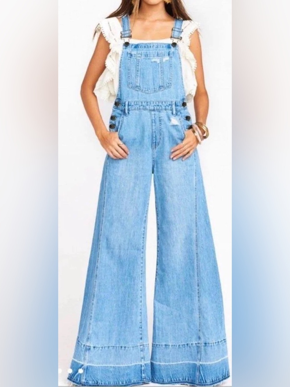 Show Me Your MuMu San Francisco Light Blue Wide-Leg Denim Overalls